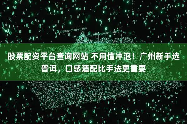 股票配资平台查询网站 不用懂冲泡！广州新手选普洱，口感适配比手法更重要